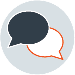 Chat buble icnos in a circle showing marketing conversation